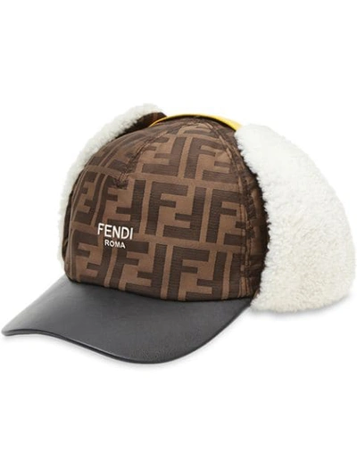 Shop Fendi Ear-warmer Baseball Cap In Brown