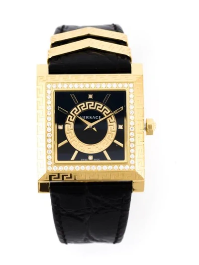 Shop Versace Greek Key Watch In Black