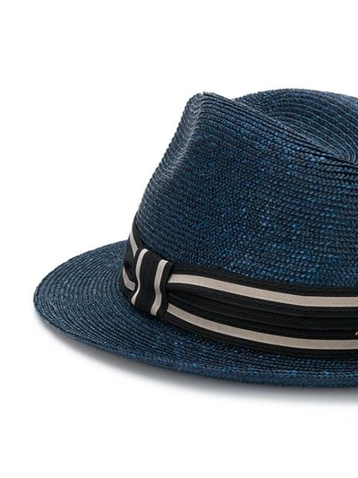 Shop Etro Striped Ribbon Fedora Hat In Blue