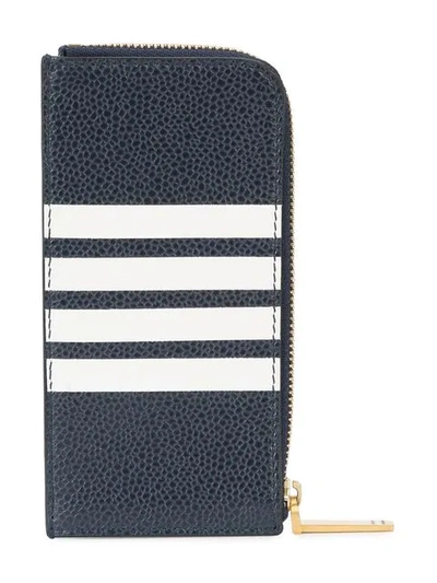 Shop Thom Browne Half Zip Around Wallet With Contrast 4-bar Stripe In Pebble Grain & Calf Leather In Blue