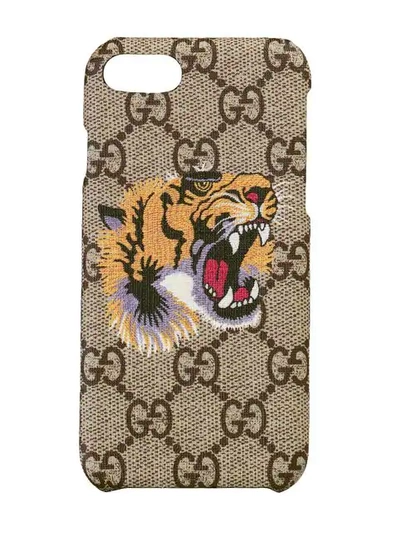 Shop Gucci Tiger Print Iphone 8 Case In Neutrals