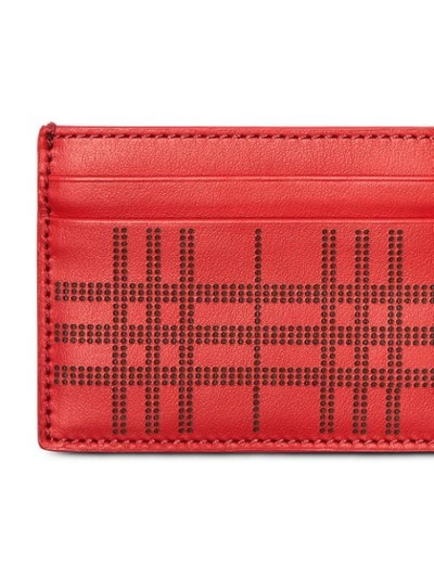 Shop Burberry Perforated Check Leather Card Case In Red