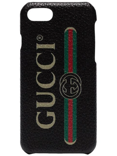 Shop Gucci Black Logo Print Iphone 8 Case