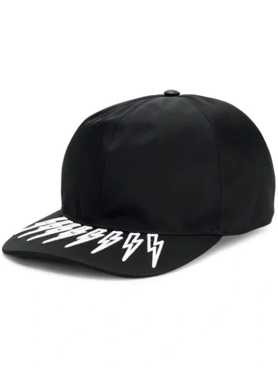 Shop Neil Barrett Lightning Patch Cap In Black