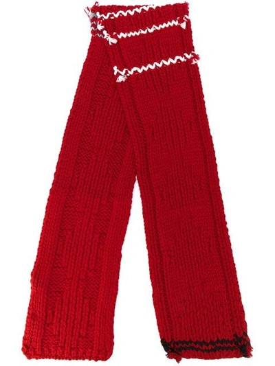 Shop Prada Striped Scarf In Red