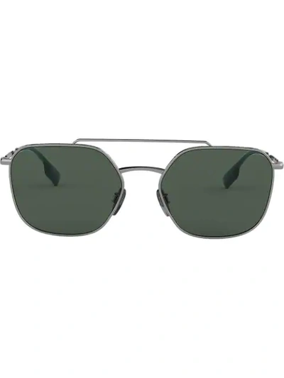 Shop Burberry Eyewear Square Frame Aviator Sunglasses In Metallic