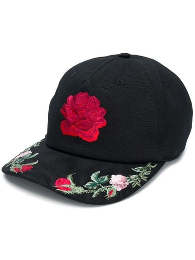 Shop Alexander Mcqueen Floral Embroidered Cap - Black