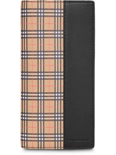 BURBERRY SMALL SCALE CHECK AND LEATHER CONTINENTAL WALLET - 黑色