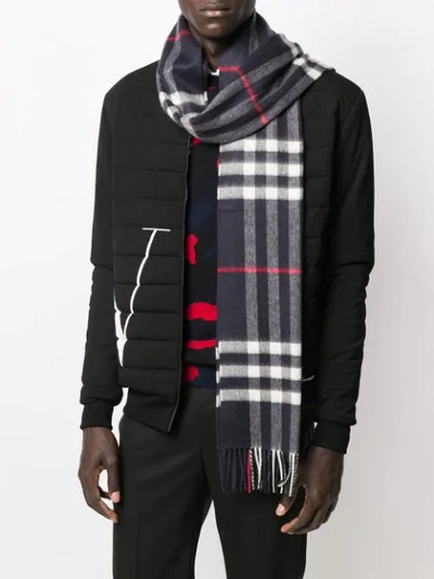 Shop Burberry Classic Check Cashmere Scarf In Blue