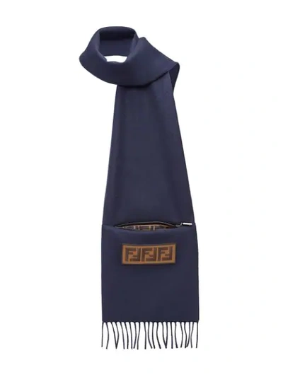 Shop Fendi Logo Patch Scarf In Blue