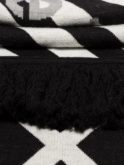 Shop Off-white Black And White Striped Logo Print Scarf