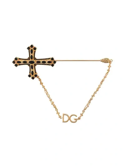 Shop Dolce & Gabbana Cross Pin Brooch In Gold