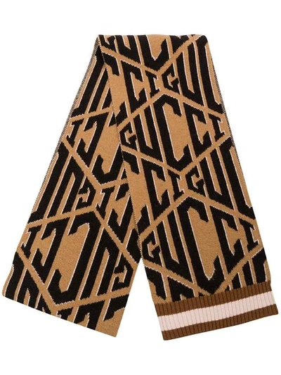 Shop Gucci Logo Printed Scarf In Brown