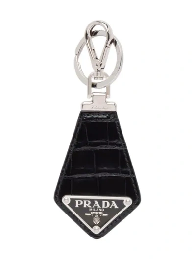 Shop Prada Crocodile Leather Keychain In Black