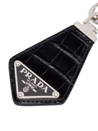 Shop Prada Crocodile Leather Keychain In Black