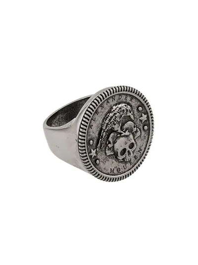 Shop Alexander Mcqueen Skull Embossed Ring In Silver