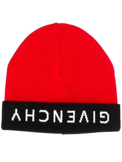 Shop Givenchy Logo Beanie Hat In Red