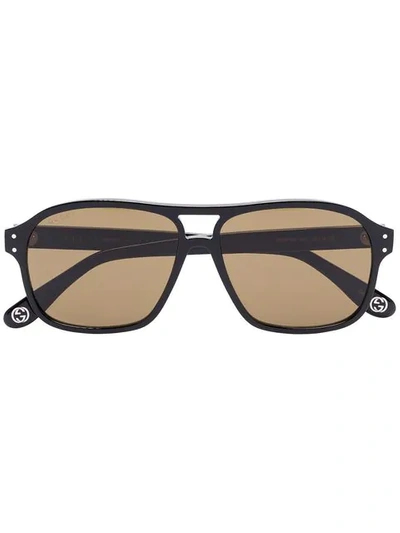 Shop Gucci Black Tinted Aviator Sunglasses