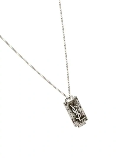 Shop Saint Laurent Crocodile Razor Blade Pendant Necklace In Metallic