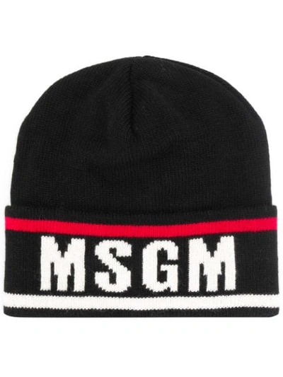Shop Msgm Logo Beanie Hat In Black