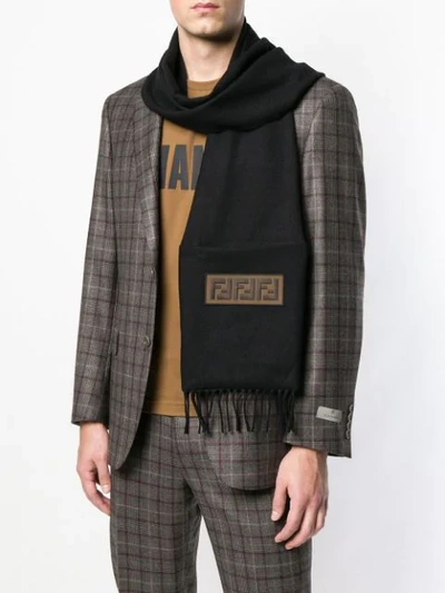 Shop Fendi Ff Motif Patch Scarf In Black