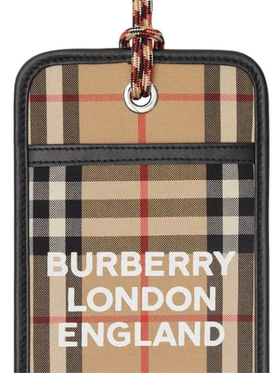 Shop Burberry Logo Print Vintage Check Card Case Lanyard In Brown