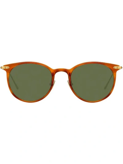 Shop Linda Farrow Oval Frame Sunglasses In Brown
