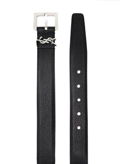 Shop Saint Laurent Ysl Plaque Buckle Belt In Black