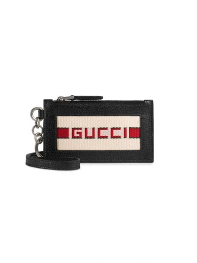 Shop Gucci Stripe Leather Card Case In Black