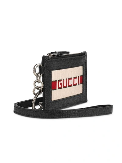 Shop Gucci Stripe Leather Card Case In Black
