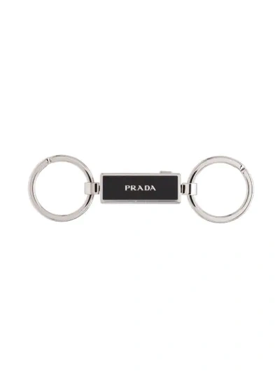 Shop Prada Logo Keychain In Black