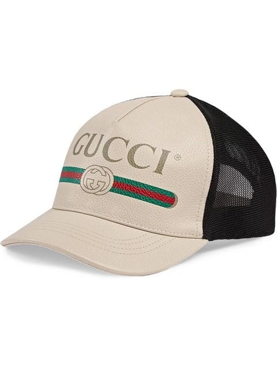 Shop Gucci Logo-print Leather Baseball Cap In Neutrals