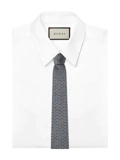 Shop Gucci Gg Rhombus Silk Tie In Blue