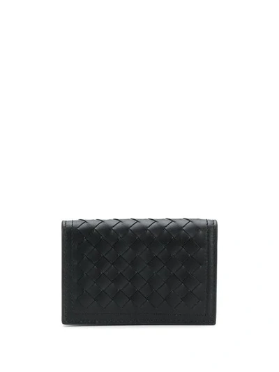 Shop Bottega Veneta Intrecciato Woven Cardholder Wallet In Black