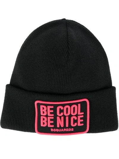 Shop Dsquared2 Be Cool Be Nice Beanie Hat - Black
