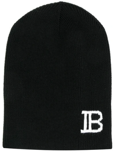Shop Balmain Intarsia Logo Beanie In Black