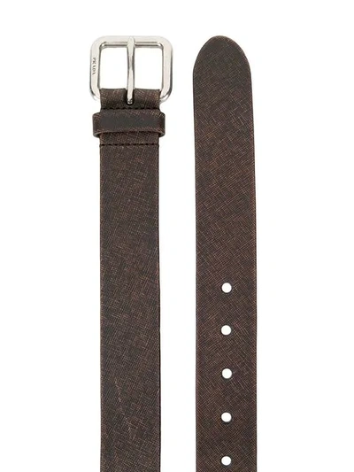 Shop Prada Classic Buckle Belt In Brown