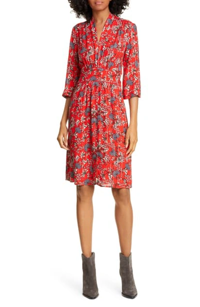 Shop Ba&sh Clotilde Floral Print & Metallic Stripe Dress In Rouge
