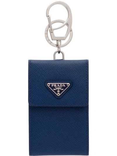 Shop Prada Logo Keyring In Blue