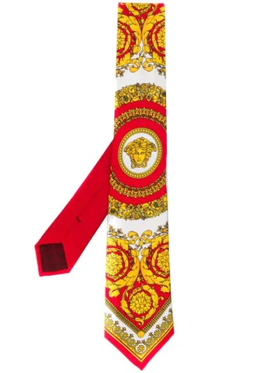 Shop Versace Barocco Printed Tie In Red