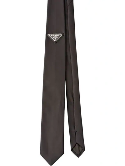 Shop Prada Logo Plaque Tie - Black