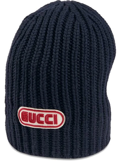 Shop Gucci Wool Hat With  Patch In Blue