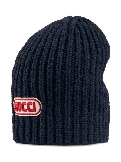 Shop Gucci Wool Hat With  Patch In Blue