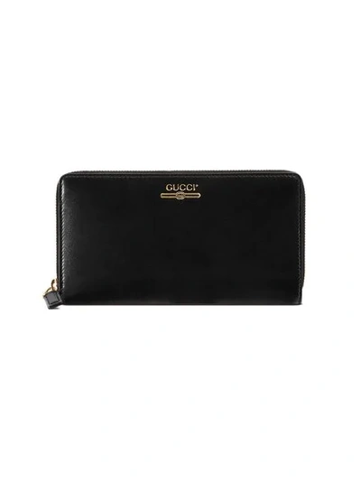 Shop Gucci Leather Zip Around Wallet With  Logo In Black
