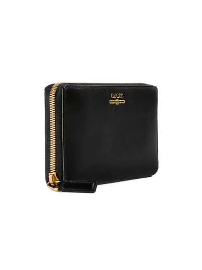 Shop Gucci Leather Zip Around Wallet With  Logo In Black