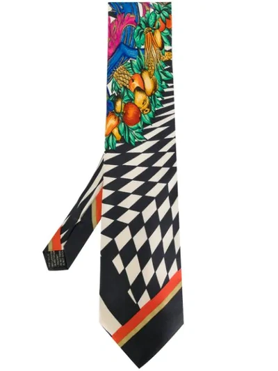 Shop Versace Vintage Checkered Fruit Print Tie - Multicolour