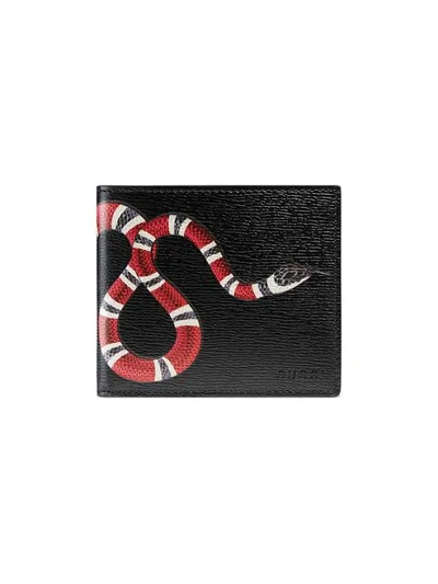 Shop Gucci Kingsnake Print Leather Wallet In Black