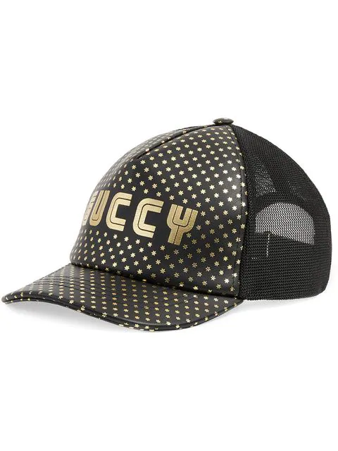 gucci print leather baseball hat