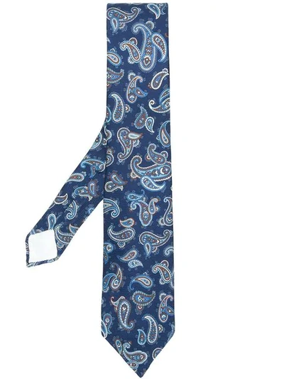 Shop Kiton Paisley Embroidered Tie In Blue