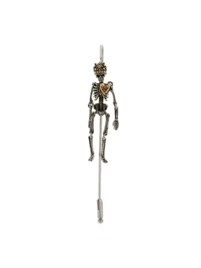 Shop Alexander Mcqueen Crowned Skeleton Brooch In Metallic